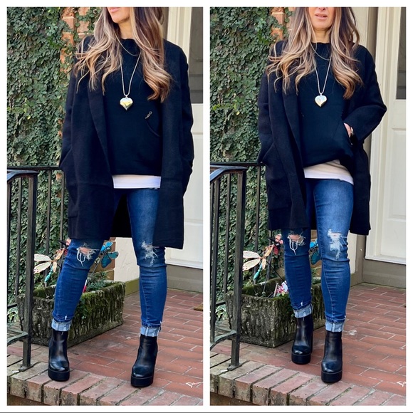 27 PARIS Oversized Black Knit Front pockets Jacket - Picture 4 of 10